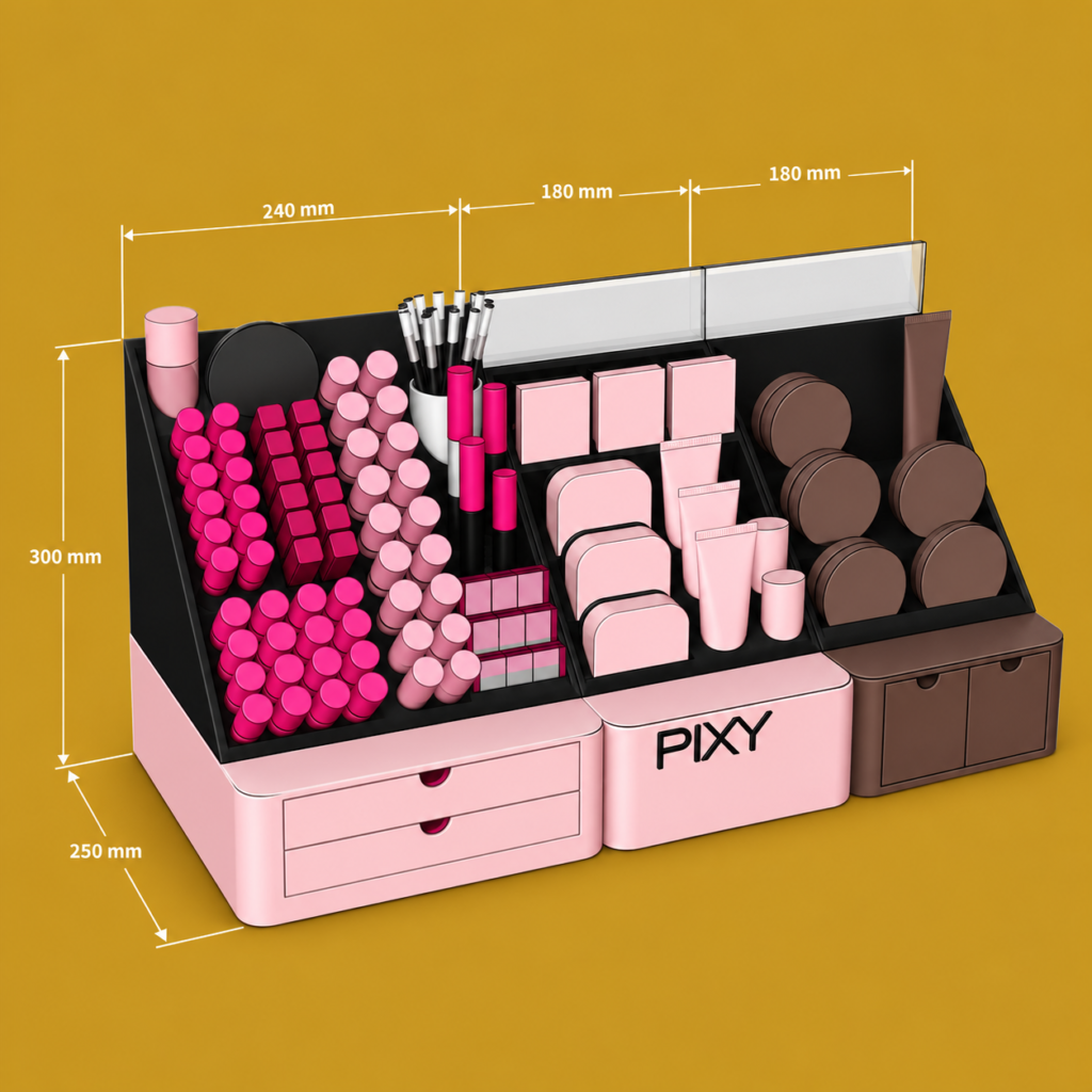 pixy cosmetic display dimension render