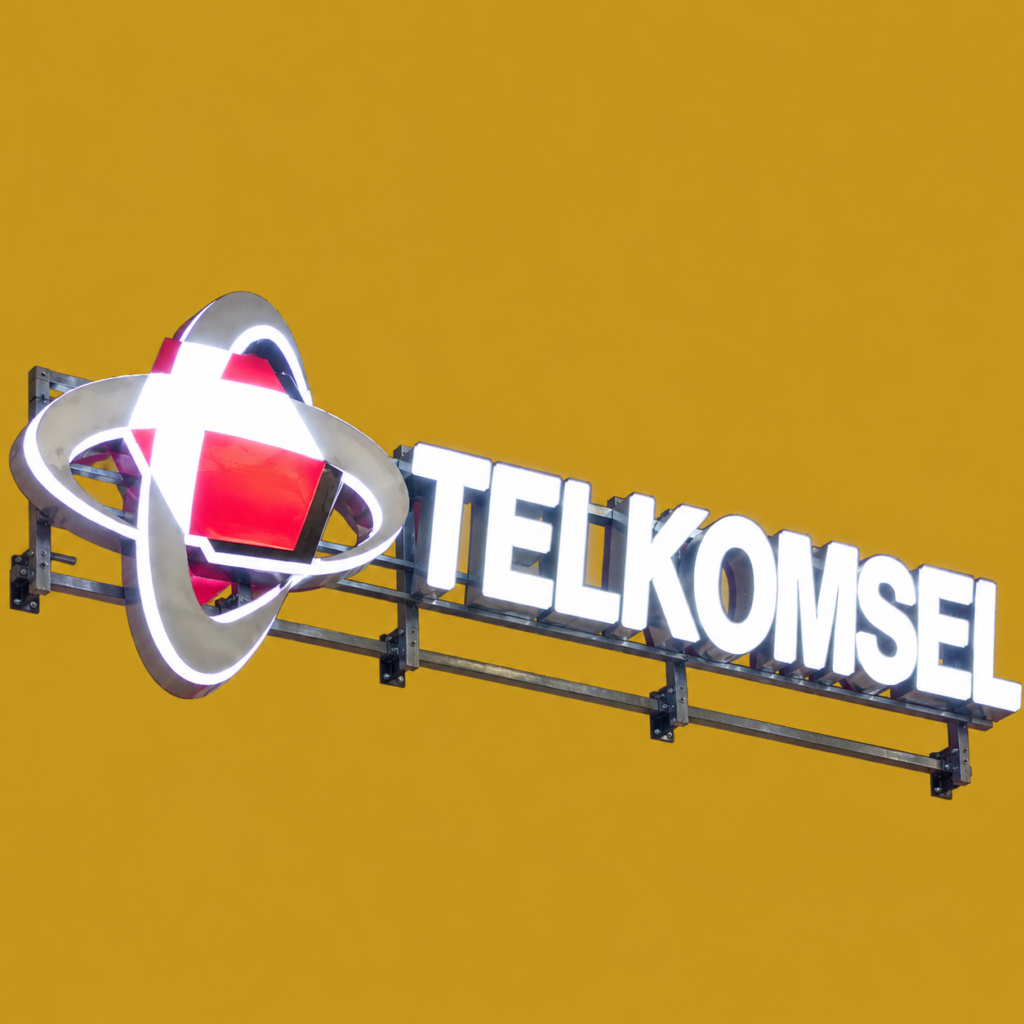 telkomsel illuminated sign on mustard background